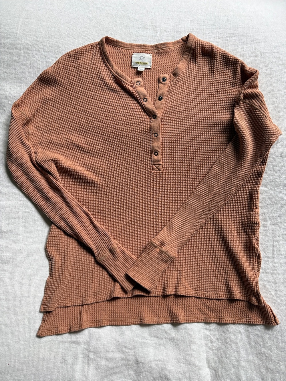 aerie Waffle Henley Long-Sleeve Top - Clay Brown